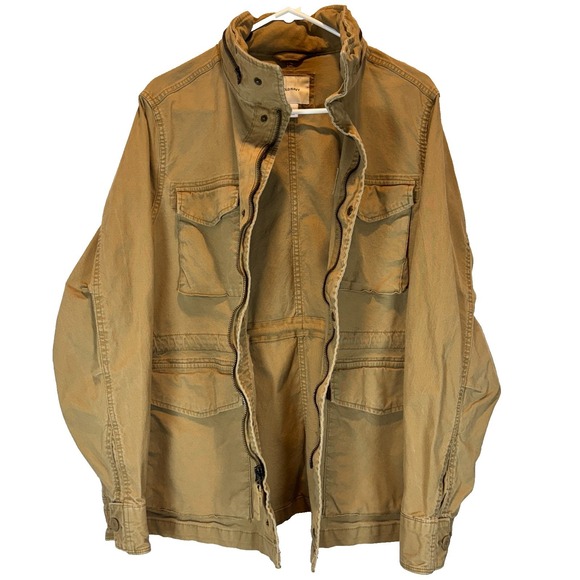 Old Navy Utility Canvas Jacket Small Khaki Hooded Cargo Pockets Military Style - Picture 3 of 9